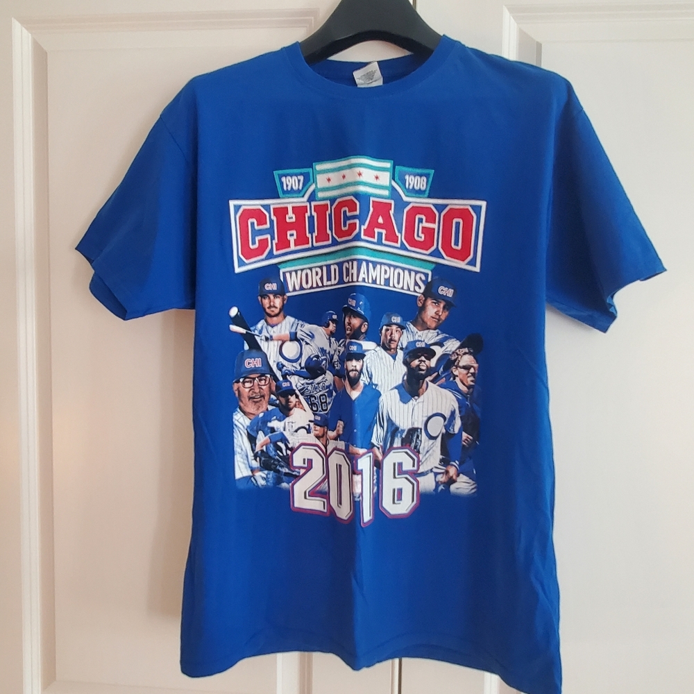 Fruit of the Loom Blue HD Chicaco Cubs 2016 World Champions T-Shirt, Size L